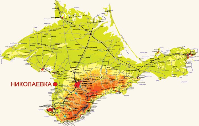 Николаевка на карте Крыма